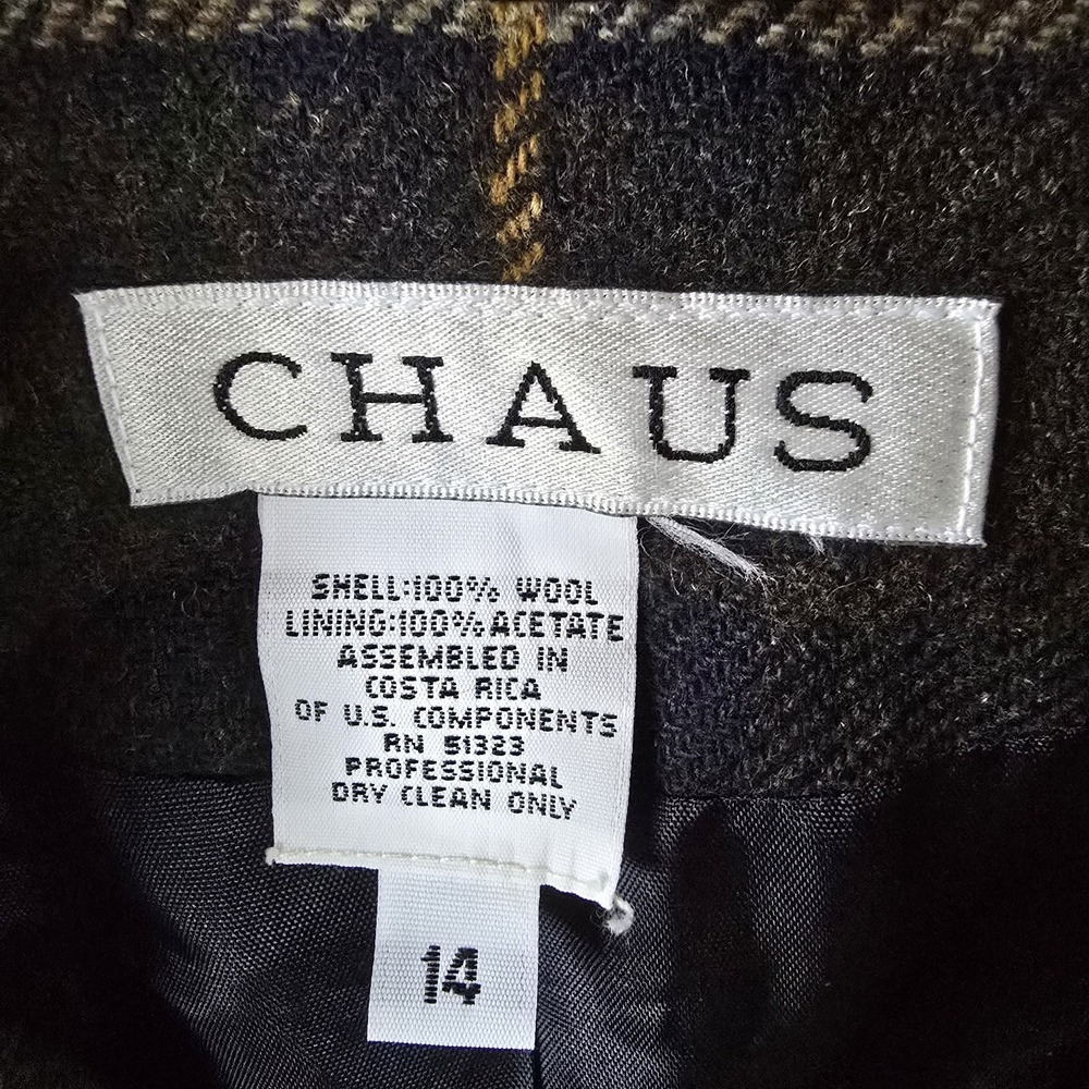 VTG Chaus Women's Sz 14 Plaid Double Breasted Wool Blazer Jacket Academia Preppy - Picture 3 of 9